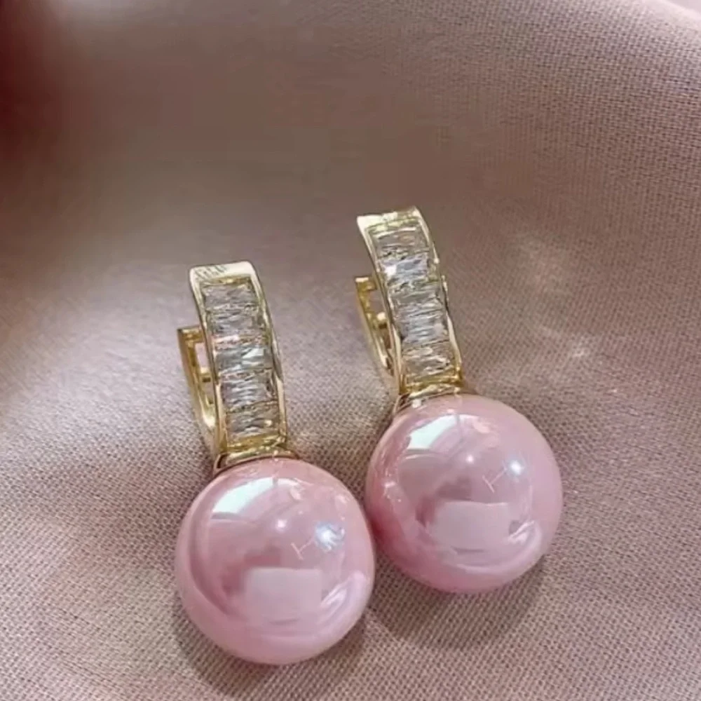 Royal Pink Pearl Statement Earrings 18K Gold & Brilliant Crystals